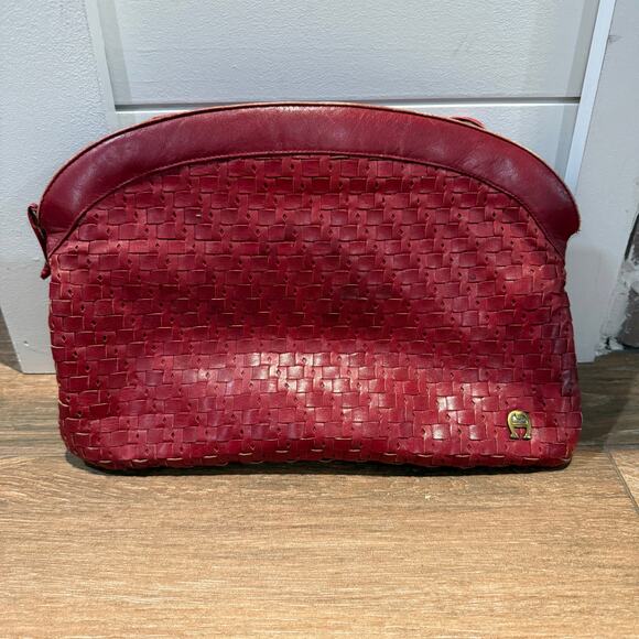 Burgundy Woven Leather Clutch Purse By Etienne Aigner - Picture 1 of 8